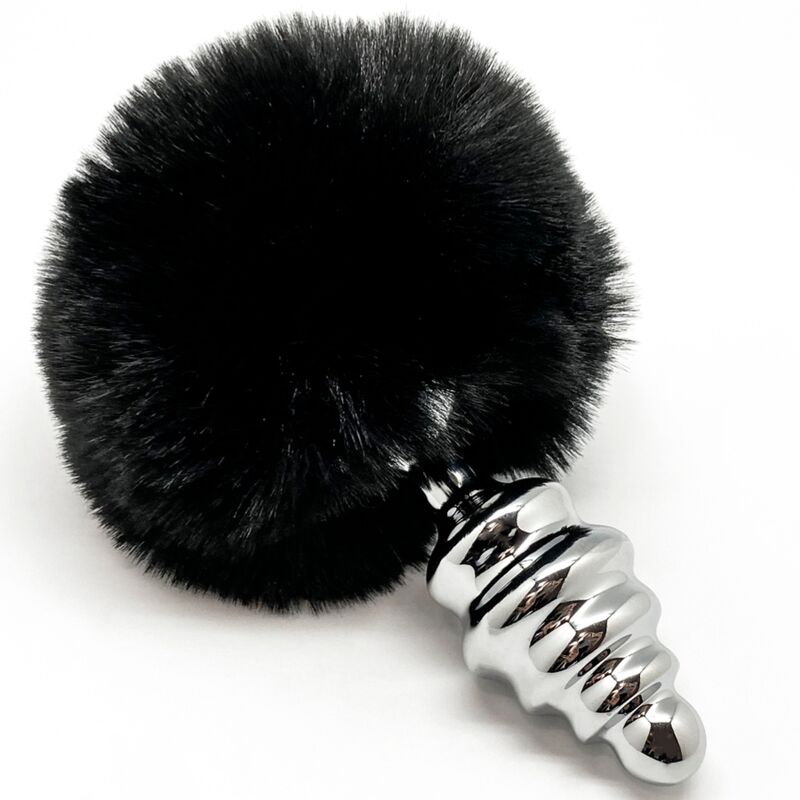 ALIVE - PLUG DE PRAZER ANAL ESPIRAL METAL FLUFFY PRETO TAMANHO M