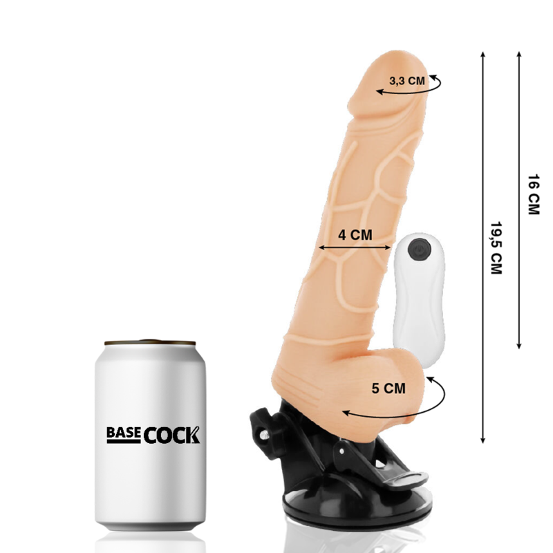 BASECOCK - VIBRADOR REALISTA CONTROLE REMOTO NATURAL COM TESTÍCULOS 19.5 CM -O- 4 CM