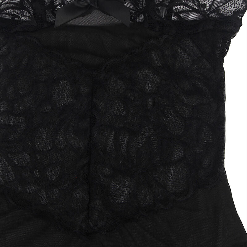 SUBBLIME - BABYDOLL COM ALAS AJUSTVEIS E RENDA TRANSPARENTE ESTAMPADO FLORAL PRETO S/M