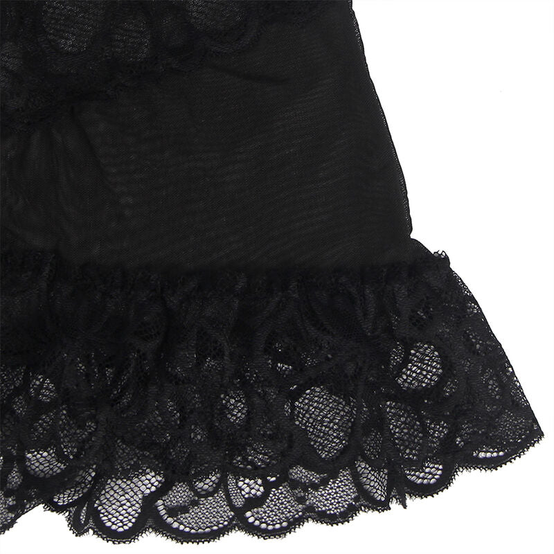 SUBBLIME - BABYDOLL COM ALAS AJUSTVEIS E RENDA TRANSPARENTE ESTAMPADO FLORAL PRETO S/M