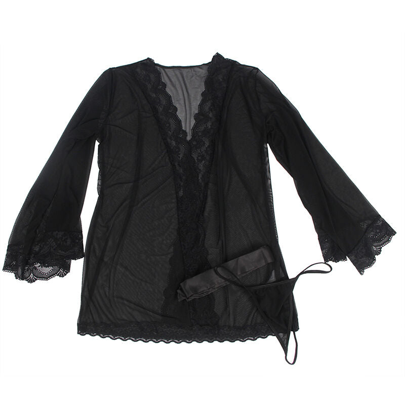 SUBBLIME - ROBE DE TECIDO TRANSPARENTE COM DETALHE DE RENDA PRETO S/M