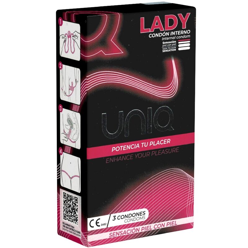 UNIQ - LADY CONDOM PRESERVATIVOS FEMININOS SEM LÁTEX COM CINTA LIGA 3 UNIDADES