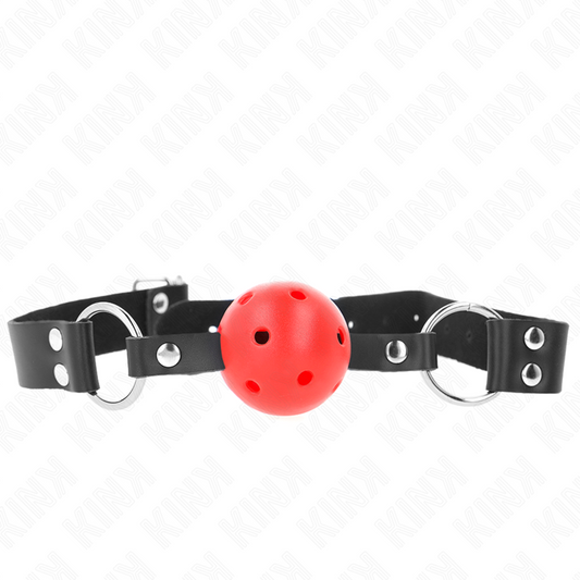 KINK - BOLA RESPIRÁVEL 4 CM MORDAÇA COM REBITE DUPLO VERMELHO 62,5 x 2,5 CM AJUSTÁVEL 42-58 CM