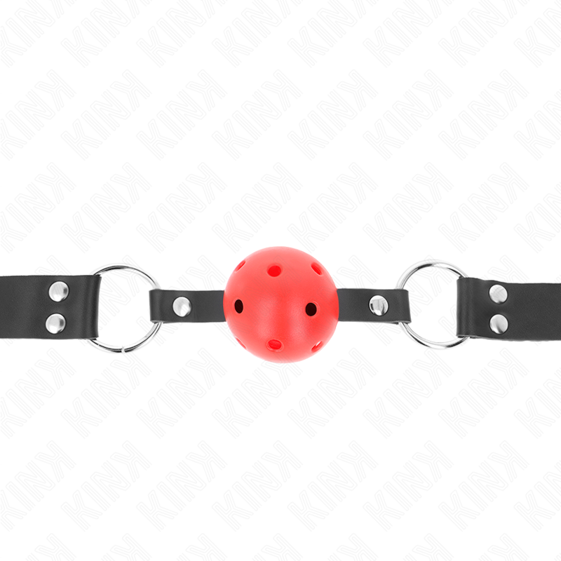 KINK - BOLA RESPIRÁVEL 4 CM MORDAÇA COM REBITE DUPLO VERMELHO 62,5 x 2,5 CM AJUSTÁVEL 42-58 CM