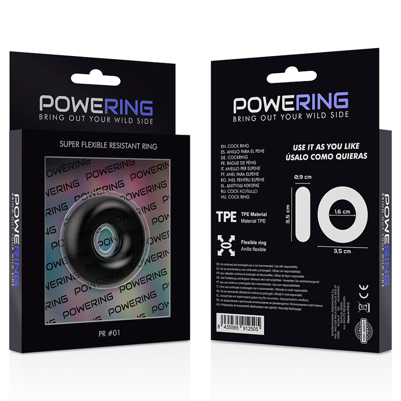 POWERING - ANEL PARA O PÉNIS SUPER FLEXÍVEL E RESISTENTE 3,5 CM PRETO