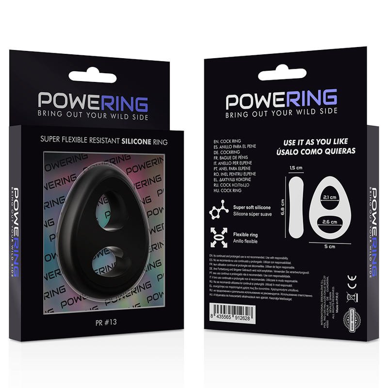 POWERING - ANEL PARA PÉNIS E TESTÍCULOS SUPER FLEXÍVEL E RESISTENTE PR13 PRETO